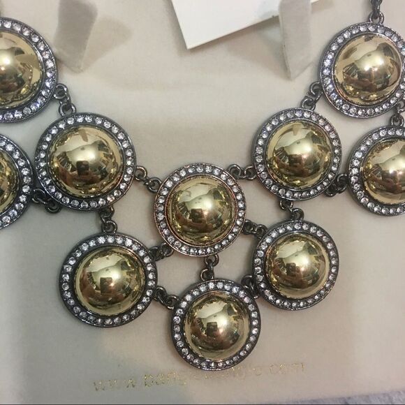 Amrita Singh Gold Gunmetal Crystal Bib Necklace - Picture 3 of 5